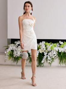 MOTF Soiréza VÁY ỐNG COCKTAIL VÁ HOA - Màu be - Xem 3