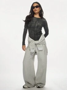 MISSGUIDED Top déchiré texturé de base casual streetwear essentiel pour l'automne et l'hiver, inspiration vintage à manches longues, t-shirt grunge