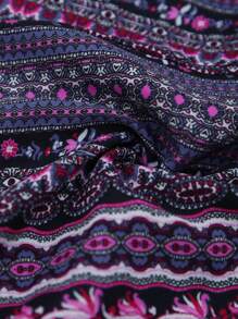 Breezaya 复古风格女式印花细肩带连衣裙，配高侧开衩，超长度假海滩装 - 紫色 - 查看 3