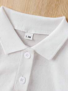 Souflis Souflis Baby Girl Simple Lapel Open Crotch Ruffle Sleeve Bodysuit, Cute & Fresh For Summer - White - View 3