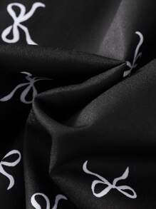 Young Girls Spring Dress With Bow, Floral Print And Color Block Collar & Puff Sleeves Details, Elegant Styles For Summer Young Girl Formal Wear - Black - View 3