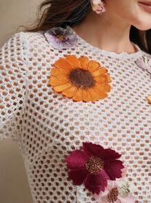 Anewsta 花卉装饰钩针罩衫女士海滩装 - 白色 - 查看 5