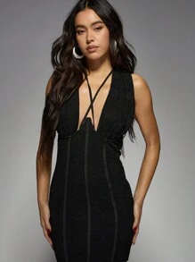 MISSGUIDED Đầm ngắn chéo trước ôm sát cơ thể, thích hợp dự tiệc, đi club, đi chơi đêm, kiểu corset, chất liệu ren, thích hợp cho kỳ nghỉ, đêm giao thừa. - màu đen - Xem 6