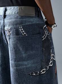NEON BLANC Men's Street Fashion Loose Woven Denim Effect Long Pants - Teal Blue - View 6