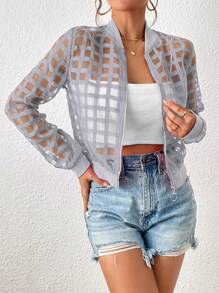 SHEIN LUNE Giacca casual e minimalista in rete trasparente a quadri