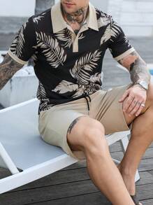 Manfinity RSRT Men's Front Button Short Sleeve Printed Casual Top And Pants Set - Multicolor - View 1