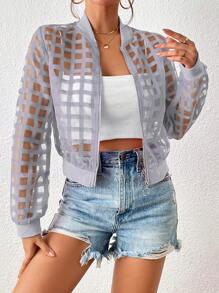 SHEIN LUNE Giacca casual e minimalista in rete trasparente a quadri