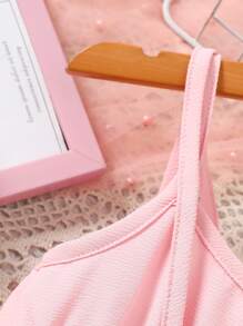 Baby Girl Contrast Color Cute Summer Suspender Dress And Floral Decoration Bag