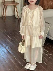 DAZY 2pcs Young Girl V-Neck Woven Shirt + Pants Set, Spring & Summer - Pink - View 8