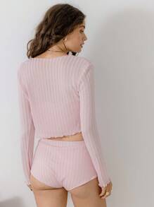 Aralina Pink Elegant Tie-Front Ribbed Cute Knit Cardigan - Dusty Pink - View 2