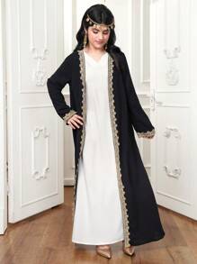 少女装饰花卉贴片前开长袖长袖衬衫