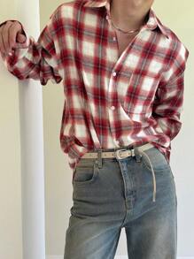 DAZY Spring Men's Retro Red Plaid Button Down Shirt,Fall Clothes - Red - View 4