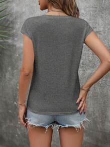 INAWLY Plus Size Vrouwen Palmboom Print V-hals Korte Mouw T-shirt, Voor De Zomer