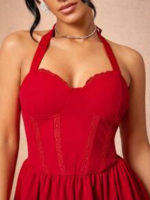 L'Amorae Elegant Fit And Flare Corset Mini Dress - Red - View 4