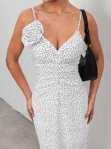 Chiquease 女士时尚波尔卡圆点印花荷叶边前开衩无袖连衣裙，春夏 - 白色 - 查看 6