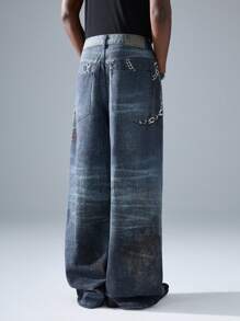 NEON BLANC Men's Street Fashion Loose Woven Denim Effect Long Pants - Teal Blue - View 4