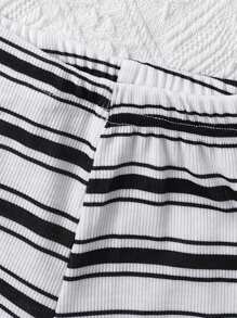 2pcs Baby Girl Sets, Minimalist Striped Print Flared Pants, Suitable For Spring & Summer