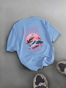 Manfinity EMRG Tokyo Romantic Sunset Design Casual T-Shirt - Baby Blue - View 1