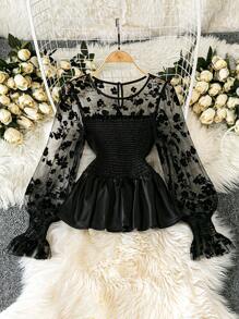 Breezaya 法式设计蕾丝拼布长袖女式衬衫