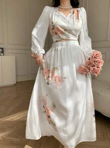 DAZY Women Floral Print Maxi Dress 2pcs Set, Spring/Summer - Multicolor - View 3