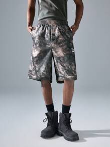 NEON BLANC Pantalones cortos de hombre con estampado y bordado de moda callejera - Marrón - Ver 2