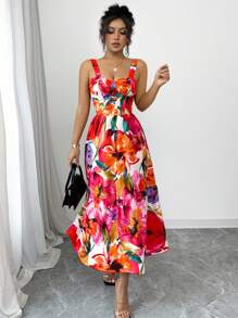 Rafferiza Women's Floral Print Camisole Dress, Casual Vacation - Multicolor - View 6