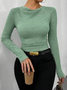 RosyDaze Body de gola alta com babados e mangas compridas de cor sólida