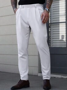 Manfinity Bizformal Calça Casual Masculina de Cor Sólida, Moda Minimalista para Uso Diário