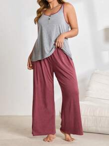 Lazeform Conjunto de pijama de talla grande con chaleco y pantalones de punto informal en bloques de color