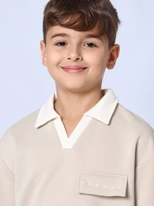 SUMWON Boxy Fit Summer Polo Shirt Short Set Two Piece Outfit Ribbed Knit Youth Boys Casual Streetwear Leisure Sport Co-Ord Set School Holiday Outdoor Wear