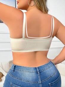 Plus Size Plain Spaghetti Strap Minimalist Nursing Bra, Casual & Slimming - Apricot - View 2