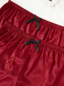 SilkySpell Juego de lencería de 3 piezas/set para el Día de San Valentín, compuesto por camiseta sin tirantes de encaje rojo y pantalones de seda falsa