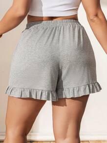 SHEIN LUNE Quần short giả rút dây giả màu xám, quần short ngày lễ tình nhân cỡ lớn, quần short mùa xuân và mùa hè, quần short thời trang thoải mái, quần short mùa hè cho nữ, quần short ngày lễ thánh Patrick, kỳ nghỉ xuân, phong cách boho ngày lễ thánh Patrick - Xám - Xem 2