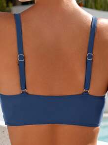 Swim Chiccia Women Minimalist Fashion Casual Bikini Set For Daily Wear, For Summer Beach Vacation - Navy Blue - View 4