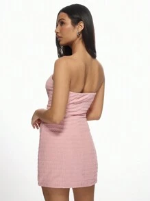 MISSGUIDED Textured Bandeau Mini Dress Party Club Strapless Bodycon Summer Spring Evening Fashion Stretch Form-Fitting - Pink - View 2