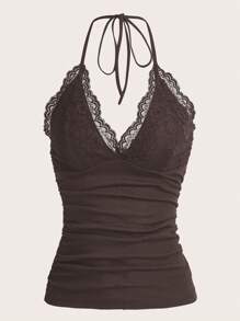 ROMWE PUNK Contrast Lace Halter Top