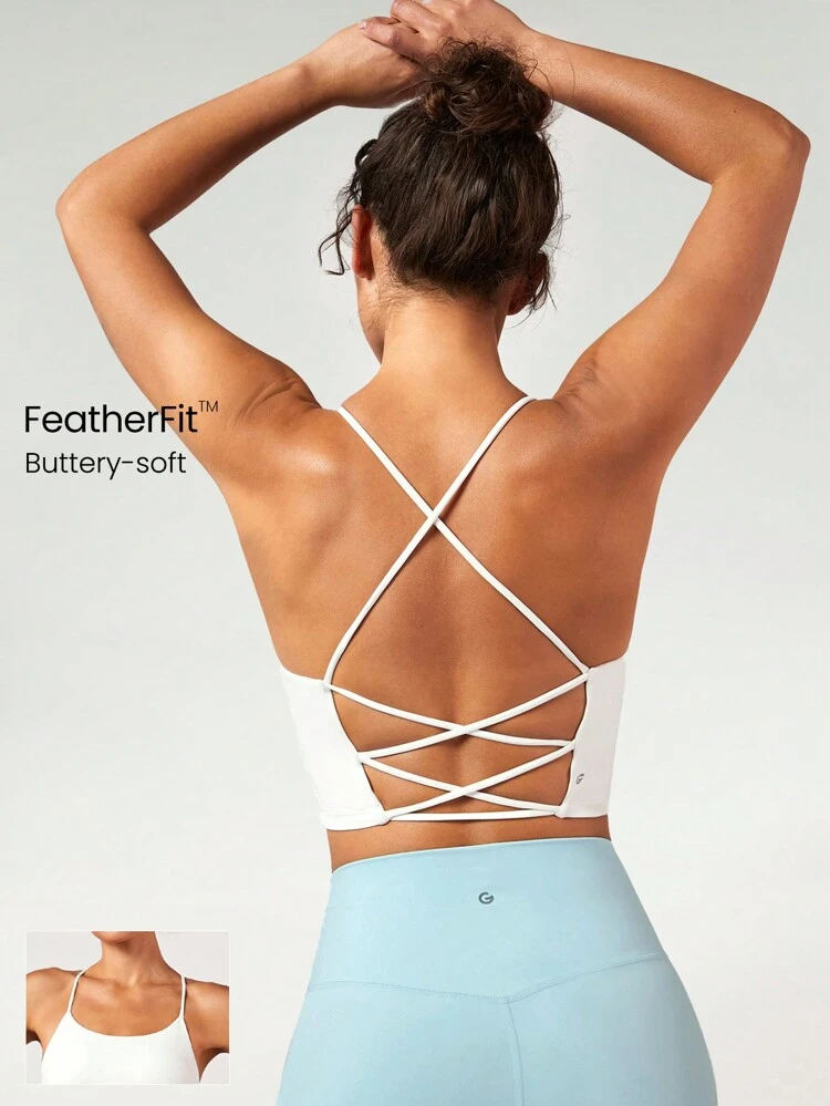 FeatherFit™ Crisscross Back Loneline Sports Bra Tank Top Light Support Low Impact Yoga Pilates Daily Gym Spring Summer