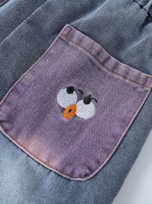 1 quần jeans denim giặt thêu họa tiết xanh tím thời trang thường ngày cho bé gái, đa năng để mặc hàng ngày, mùa hè - Màu xanh lam - Xem 6