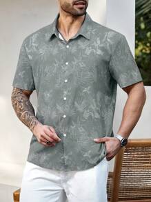ResortEase Camisa casual de manga corta simple para hombre de talla grande, para uso diario