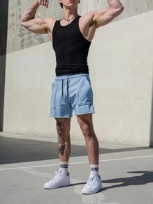 Manfinity Sport Corelite Boyfriend Style Men Drawstring Waist Slant Pocket Sports Shorts Gym Shorts