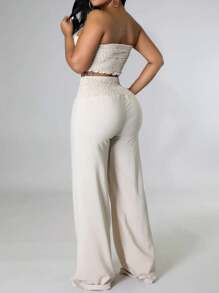 INAWLY 2 Pieces Set: Cropped Halter Top With Ruched Hem And Wide Leg Palazzo Pants
