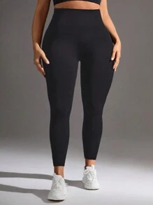 Easithlete Plus Size Women's Seamless Black Workout Leggings - Black - View 3