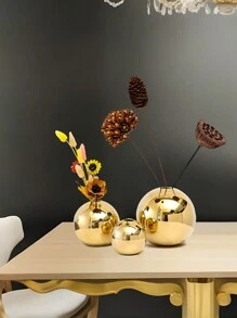 1Pc Bình gốm trang trí nhà thủ công, Bình hoa nghệ thuật thủy canh Quà tặng trang trí nhà, Bình gốm thủ công Bình tròn nhỏ Bình đựng cây Cốc cắm hoa Trang trí máy tính để bàn nhà (Vàng) - Vàng - Xem 7