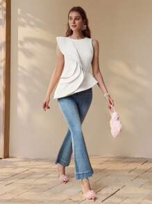 MOTF PREMIUM RUFFLE ASYMMETRICAL NECK BLOUSE - White - View 6