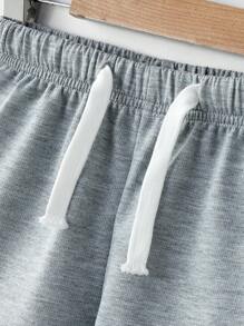 Young Boy Letter Print Drawstring Waist Casual Jogger Sweatpants - Grey - View 4