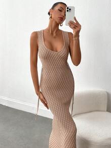 INAWLY Vestido de suéter casual y elegante de unicolor, de ajuste ceñido y sin mangas para mujer