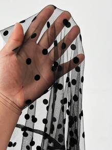 Viva Relle Plus Size Sexy Polka Dot Mesh Sleeveless A-Line Dress - Black - View 7