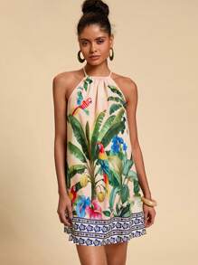 Travachic Tropical Print Beach Holiday Halter Dress - Multicolor - View 5
