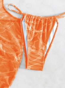 Swim Vcay 女士夏季沙滩扎染吊带系带性感比基尼套装，含罩衫（印花随机） - 橘色 - 查看 5