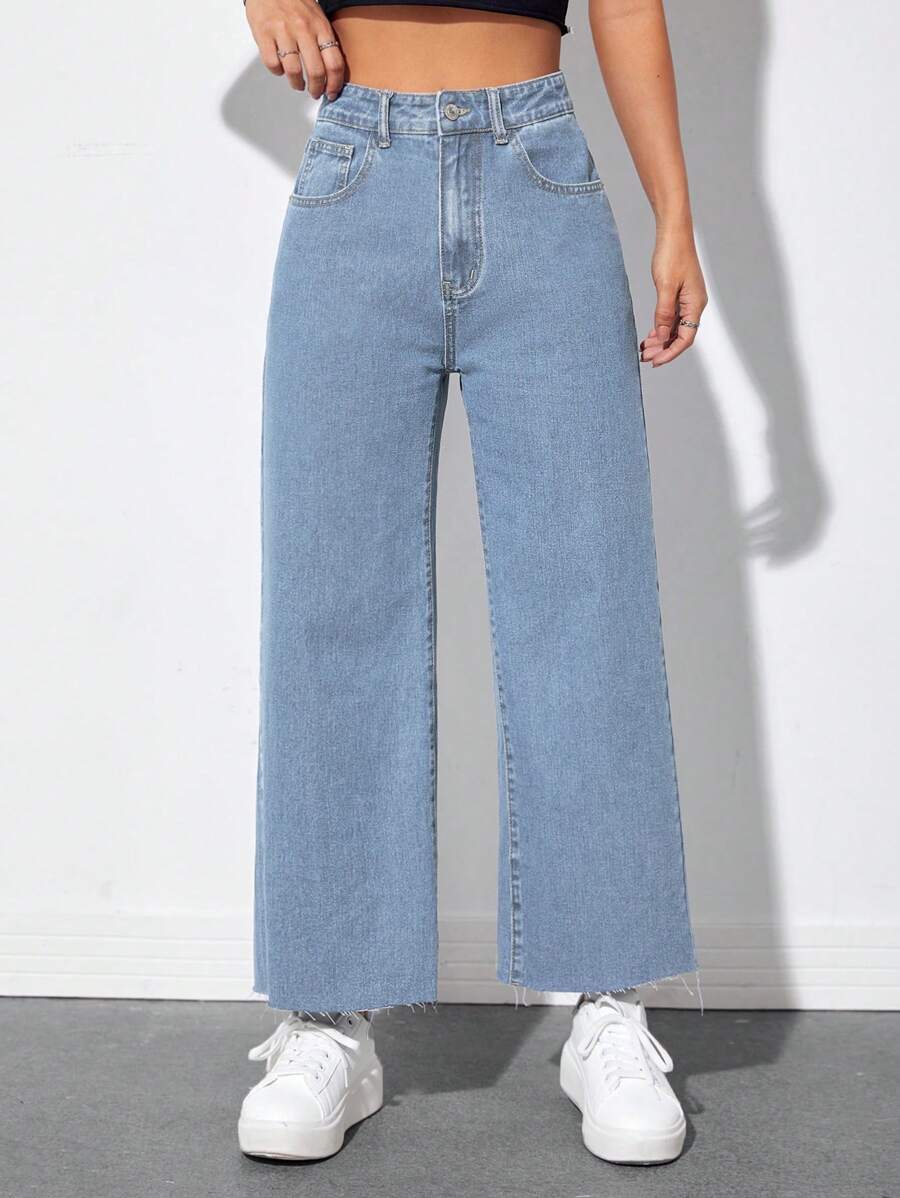 Quần Jeans Denim Đơn Giản Thoải Mái Túi Nút Phía Trước Cho Nữ - Rửa nhẹ - Xem 1